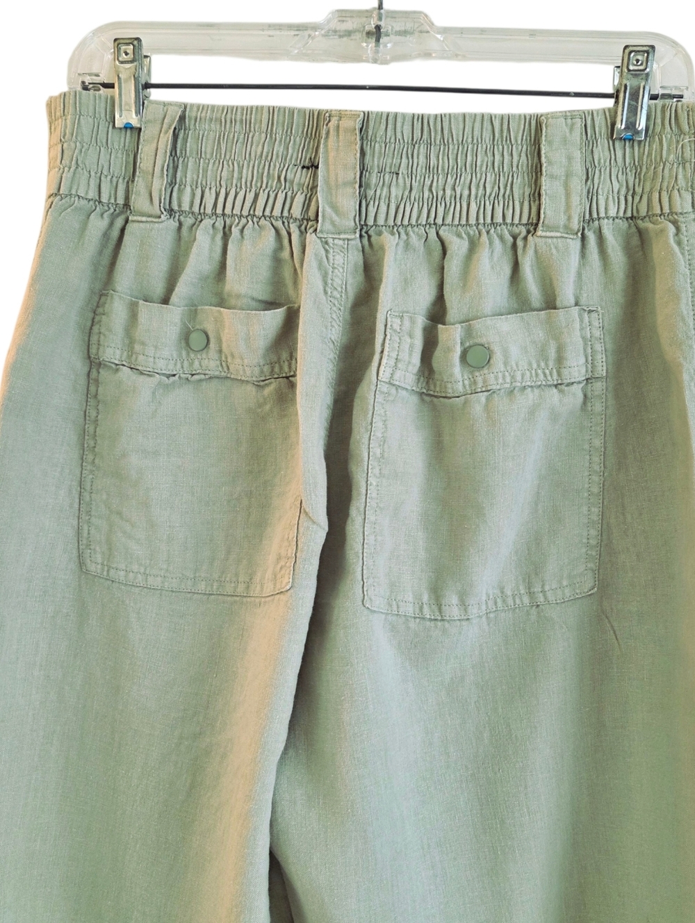 Tahari Linen Trousers Cuffed Relaxed Utility High Waisted Sage Green Size L - Picture 5 of 15